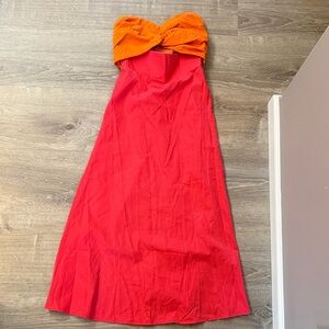 Orange and Red Strapless Dress
